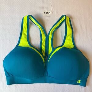Champion Women’s V-neck Sport Bra size 34C (M), Neon Green & Blue